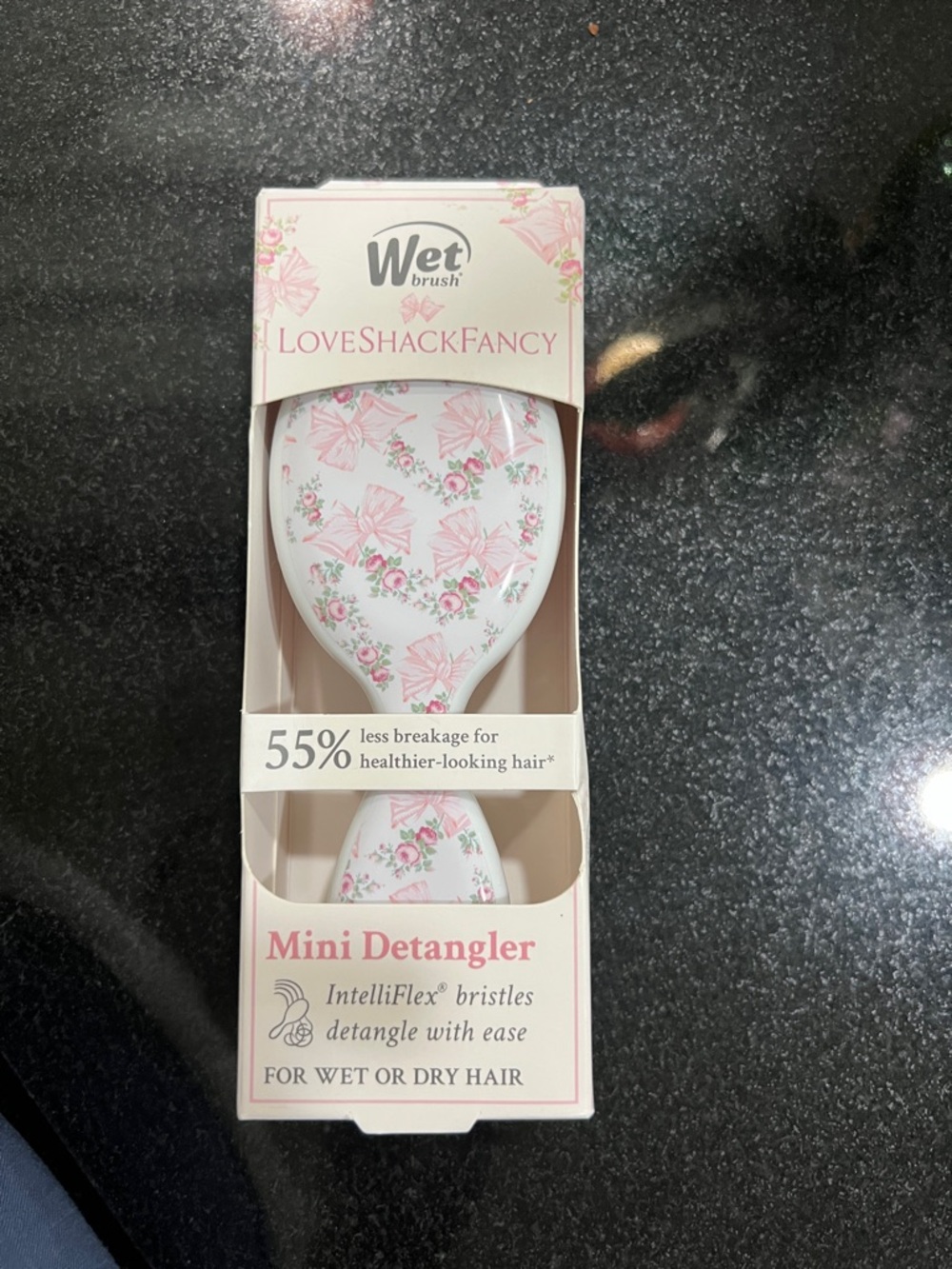 LoveShackFancy Pink and White Floral Mini Detangler Brush